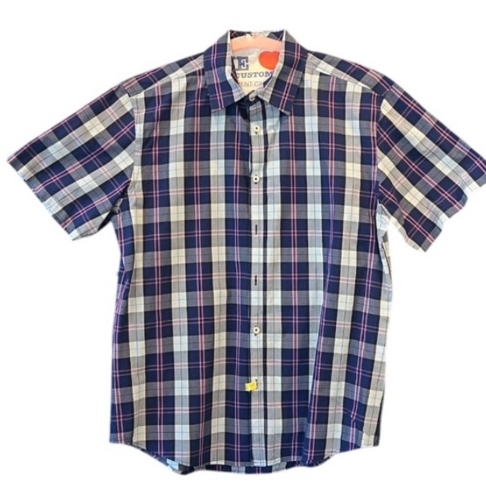 Men’s J. Maverick New York Large Casual Blue & White Plaid Button Down Shirt